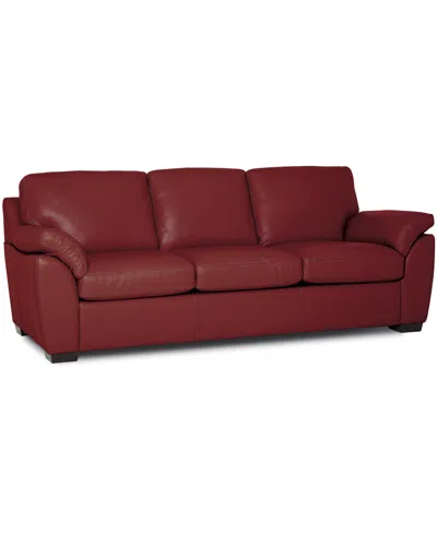 Macy's Lothan 87" Leather Queen Sleeper, Created For  In Red