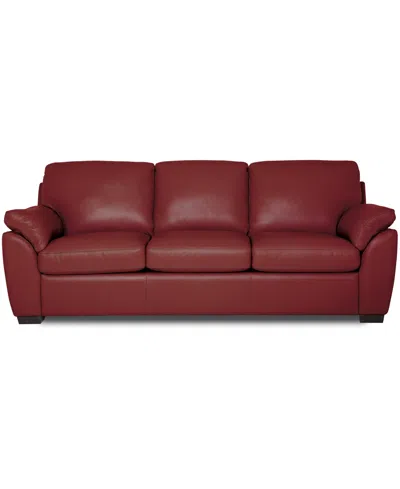 Macy's Lothan 87" Leather Queen Sleeper, Created For  In Red