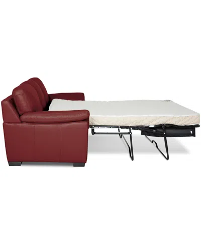 Macy's Lothan 87" Leather Queen Sleeper, Created For  In Red