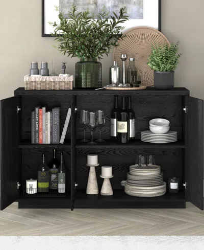 Hudson & Canal Alston 48" Wide Rectangular Fluted Buffet Table In Black Grain
