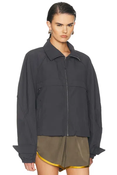 Acne Studios Cropped Nylon Blend Coat High Collar In Black