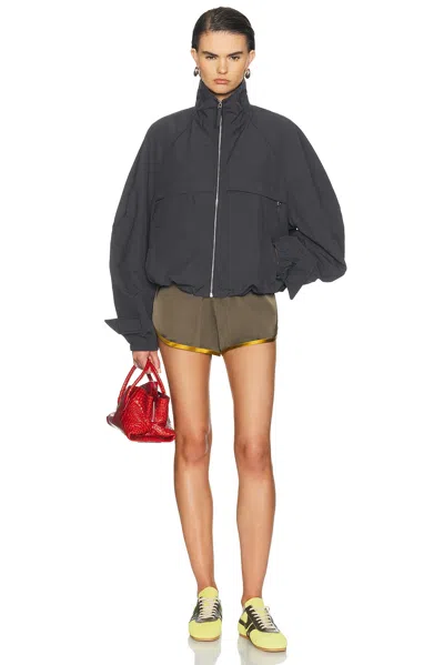 Acne Studios Cropped Nylon Blend Coat High Collar In Black
