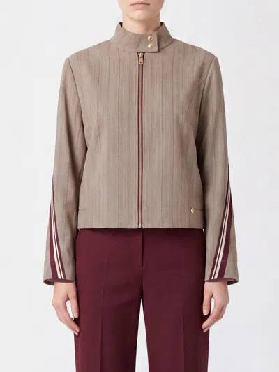 Liu •jo Herringbone-pattern Zip-up Jacket In Brown