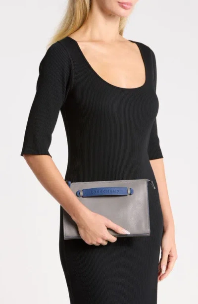 Longchamp 3d Bifold Leather Tech Case In Grey/blue