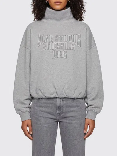 Acne Studios Brushed Cotton Fleece Funnel Neck Logo Sweatshirt With Balloon Hem In Multi