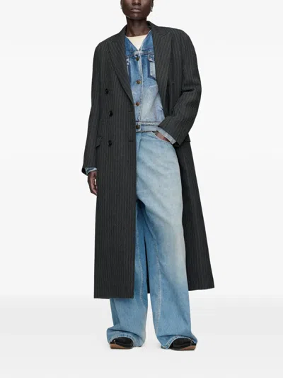 Maison Margiela Herringbone-pattern Double-breasted Coat In Blue