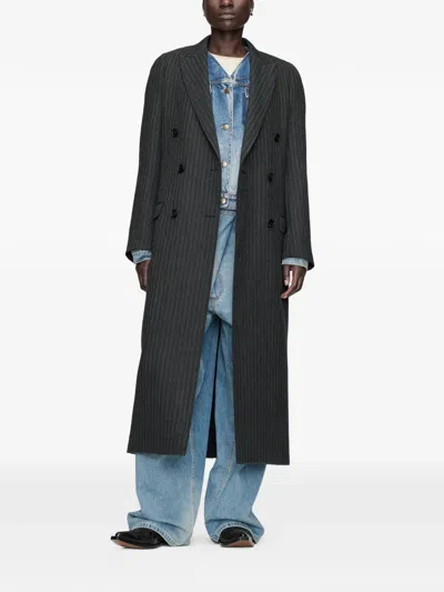 Maison Margiela Herringbone-pattern Double-breasted Coat In Blue