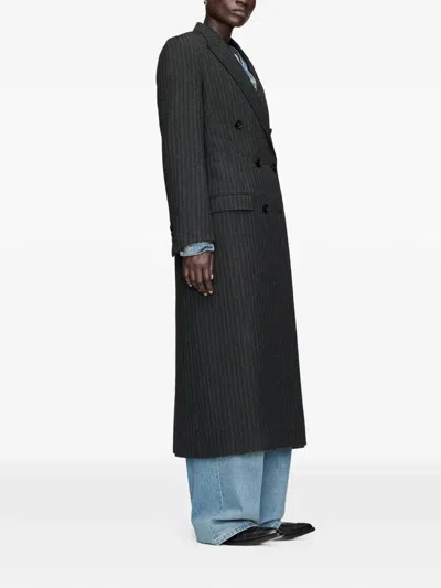 Maison Margiela Herringbone-pattern Double-breasted Coat In Blue