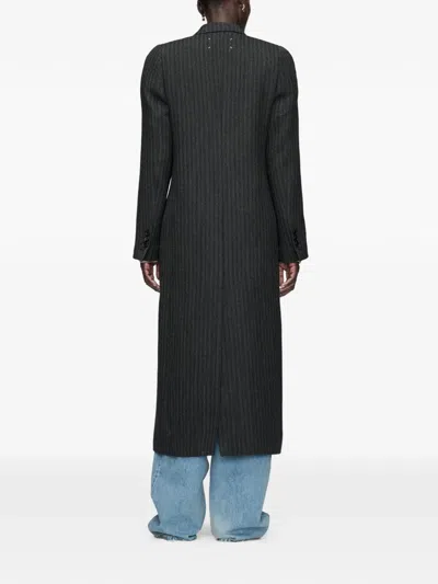 Maison Margiela Herringbone-pattern Double-breasted Coat In Blue