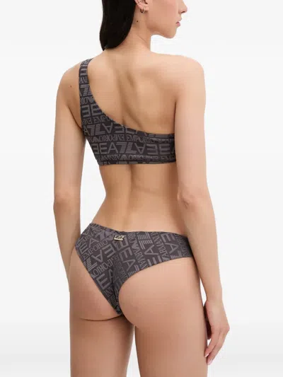 Ea7 Logo-print One-shoulder Bikini In Brown