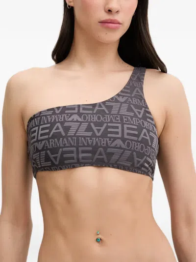 Ea7 Logo-print One-shoulder Bikini In Brown