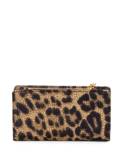 Borbonese Leopard-print Logo-plaque Wallet In 브라운
