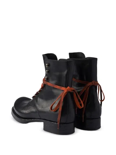 Prada Leather Laced Booties In Black