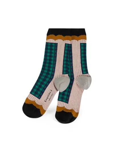 Exquisite J Check-pattern Ribbed Socks In Multi