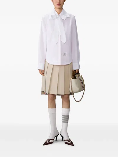 Thom Browne Stripe Bow Blouse In White