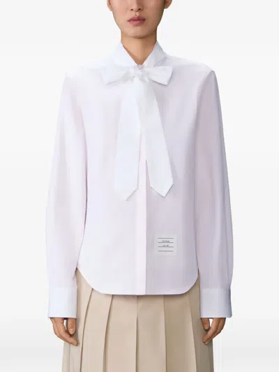 Thom Browne Stripe Bow Blouse In White