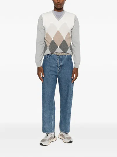 Vengera Argyle-pattern V-neck Sweater In Gray