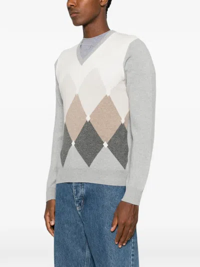 Vengera Argyle-pattern V-neck Sweater In Gray