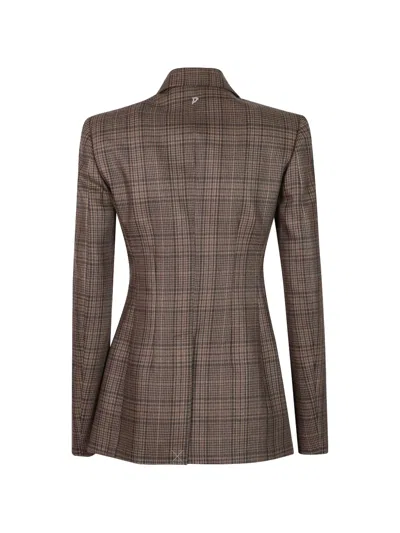 Dondup Check-pattern Double-breasted Jacket In Brown
