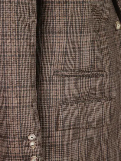Dondup Check-pattern Double-breasted Jacket In Brown