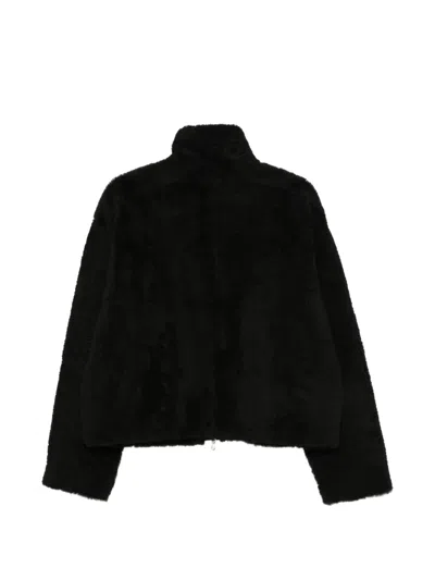 Utzon Shearling Zip-up Reversible Jacket In Black