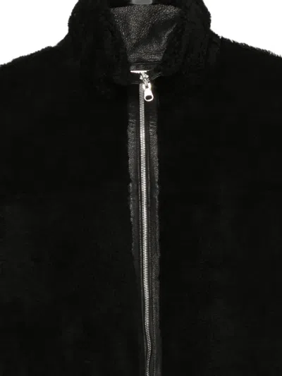 Utzon Shearling Zip-up Reversible Jacket In Black