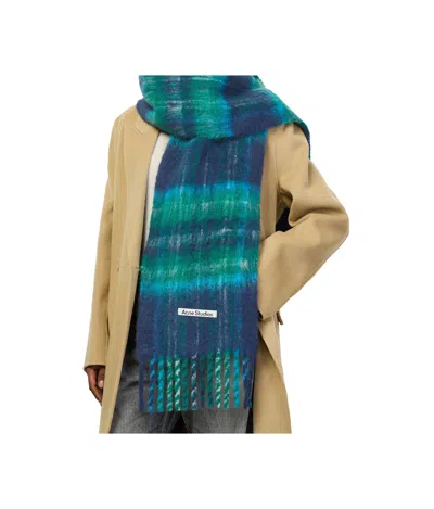 Acne Studios Plaid Check Fringed Scarf In Green