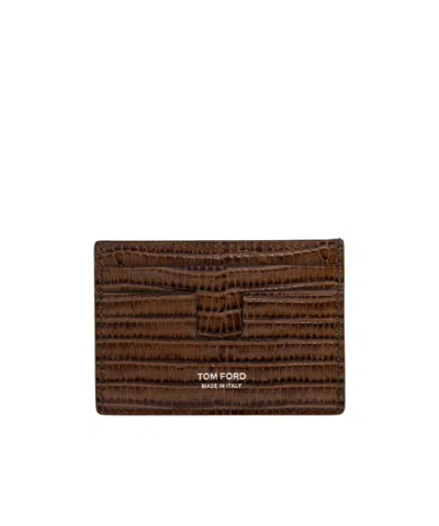 Tom Ford Patterned Card Holder In Brown