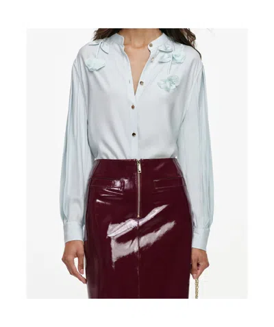 Self-portrait Light Blue Viscose Blouse In Blue