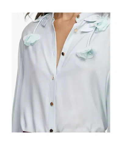 Self-portrait Light Blue Viscose Blouse In Blue