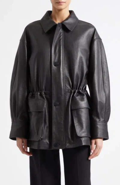 Arma Black Maeve Leather Drawstring Jacket In Black
