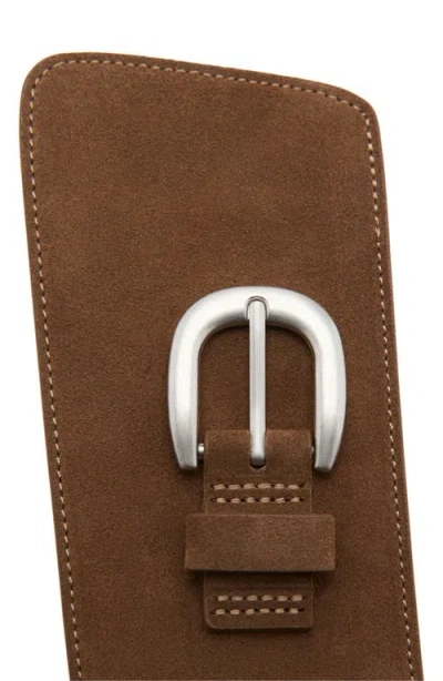 Mango Wide Split Leather Belt In Brown