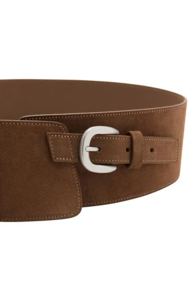 Mango Wide Split Leather Belt In Brown