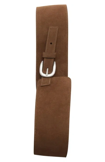 Mango Wide Split Leather Belt In Brown