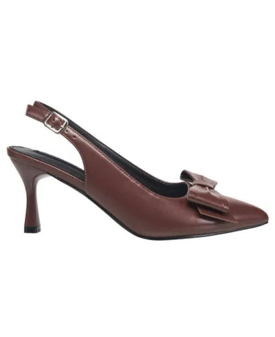 French Connection Bianca Oversized Bow Kitten Heel In Brown