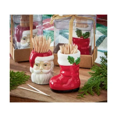 Tag Santa Boot Toothpick Holder Set In Multi
