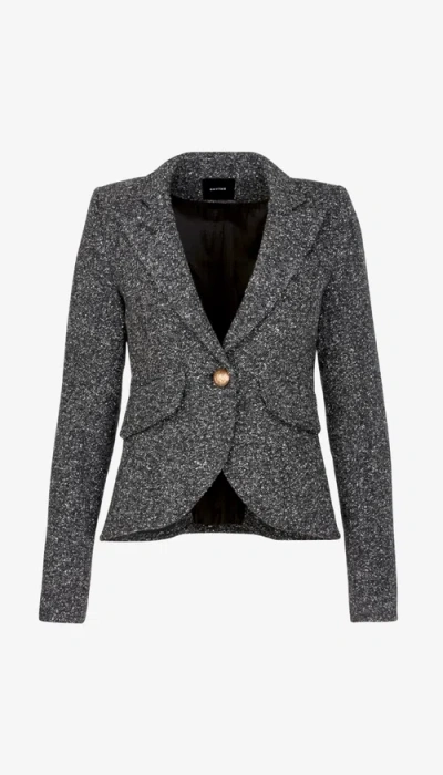 Smythe One Button Blazer With Rectangle Elbow Patch In Gray
