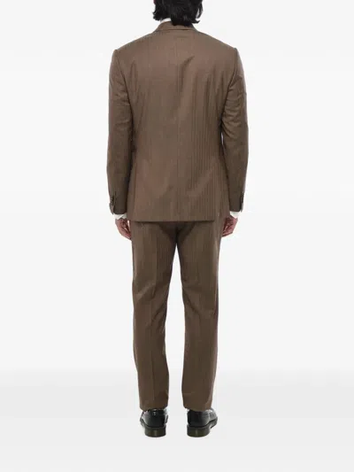 Corneliani Academy Herringbone-pattern Suit In Brown