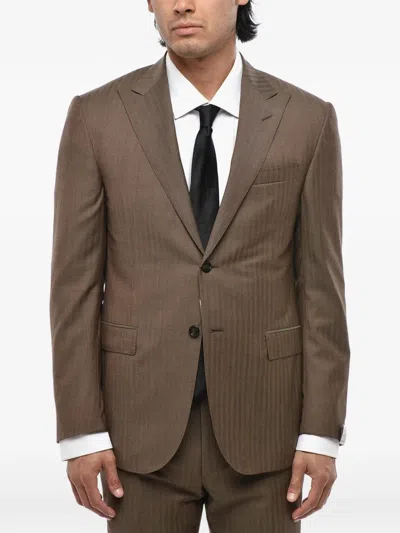 Corneliani Academy Herringbone-pattern Suit In Brown