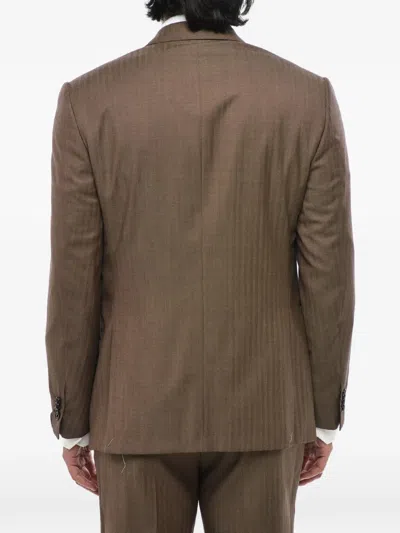 Corneliani Academy Herringbone-pattern Suit In Brown