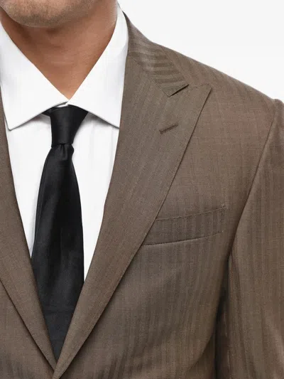 Corneliani Academy Herringbone-pattern Suit In Brown