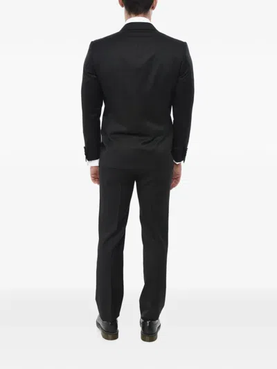 Corneliani Satin Peak-lapel Wool Suit In Black