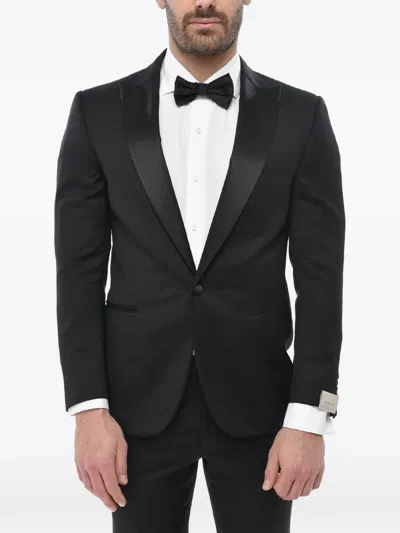 Corneliani Satin Peak-lapel Wool Suit In Black