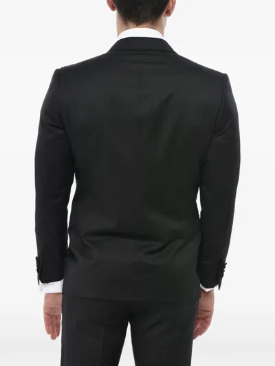 Corneliani Satin Peak-lapel Wool Suit In Black
