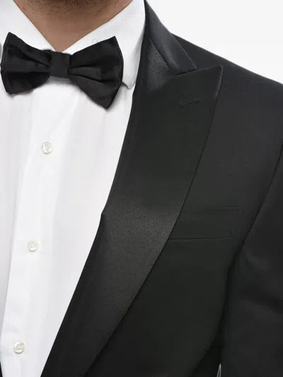 Corneliani Satin Peak-lapel Wool Suit In Black