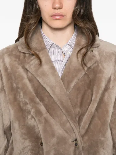 Utzon Double-breasted Reversible Shearling Coat In Brown