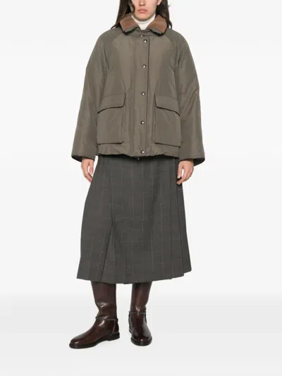Brunello Cucinelli Shearling-collar Press-stud Jacket In Green