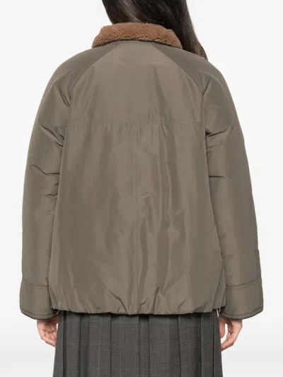 Brunello Cucinelli Shearling-collar Press-stud Jacket In Green