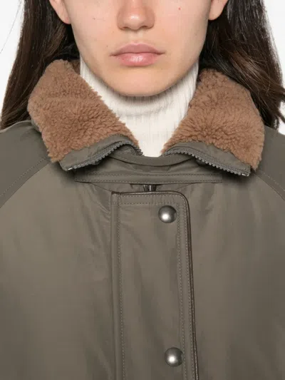 Brunello Cucinelli Shearling-collar Press-stud Jacket In Green
