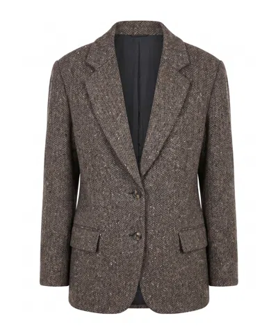 Brunello Cucinelli Herringbone-pattern Single-breasted Blazer In Brown
